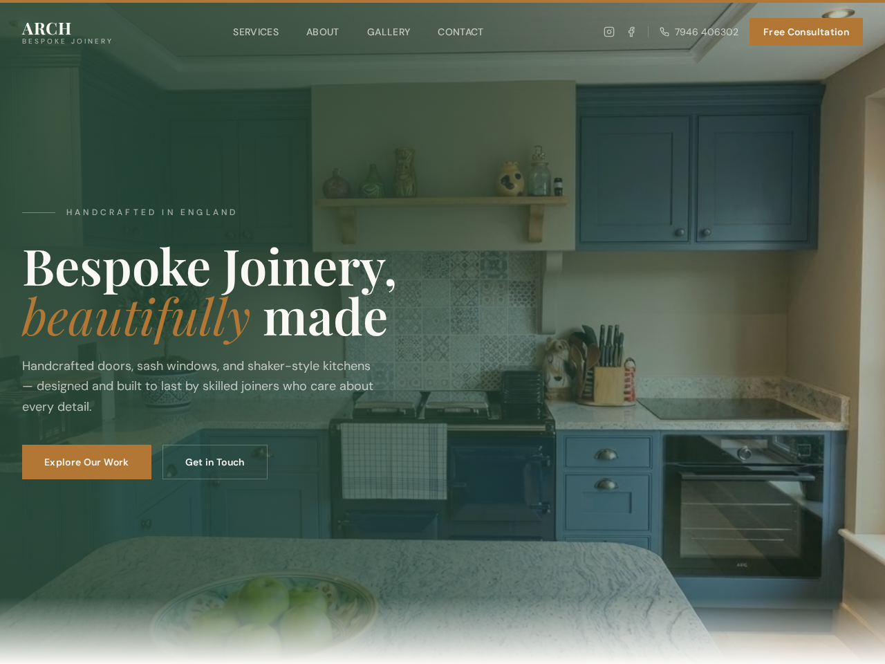 Screenshot of the website Arch Bespoke Joinery