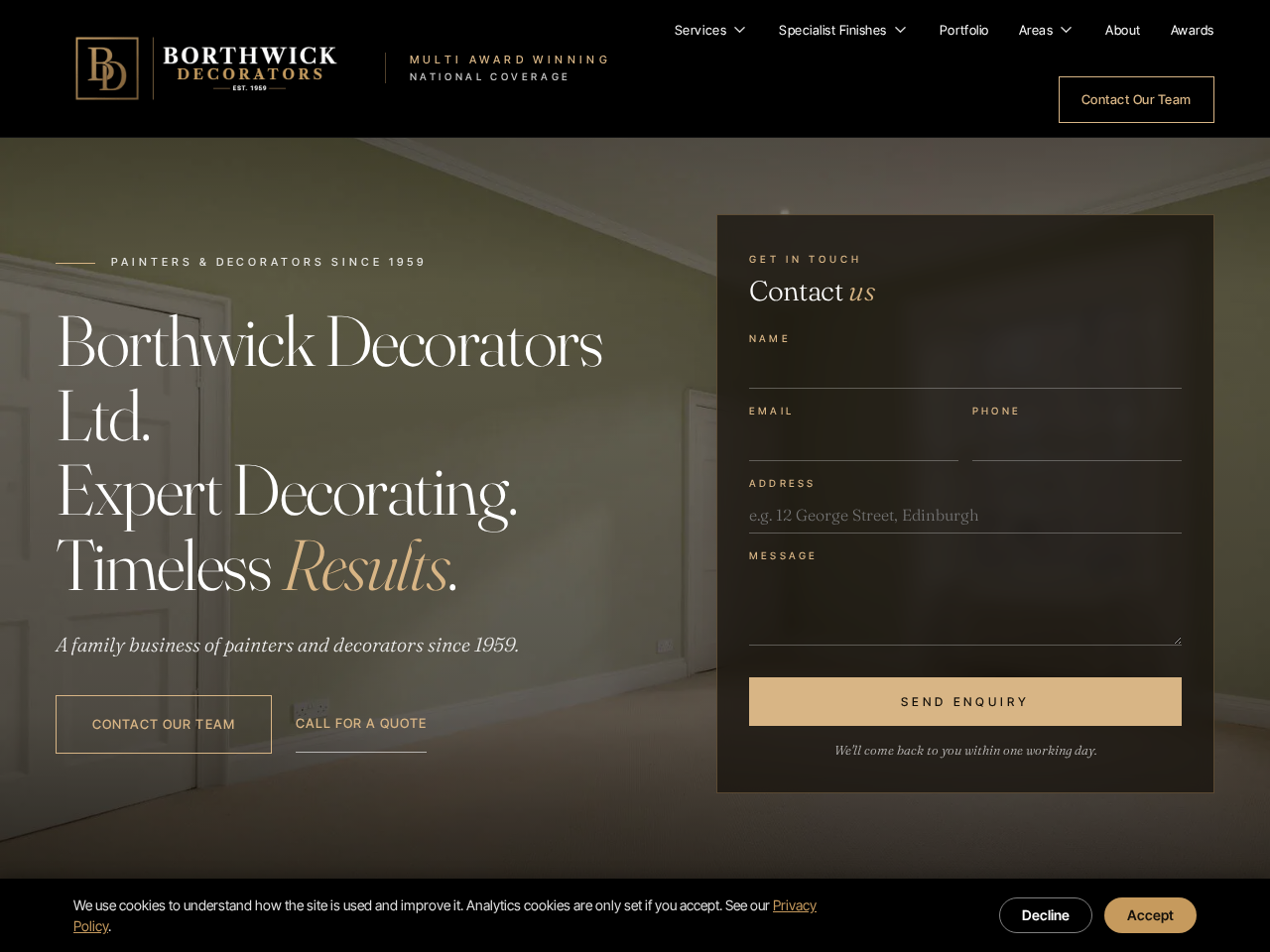 Screenshot of the website Borthwick Decorators